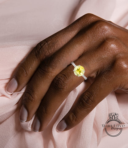 Anello di fidanzamento Halo con zaffiro giallo e diamante rotondo 14k 18k bianco giallo oro rosa-platino-su misura-anniversario di matrimonio