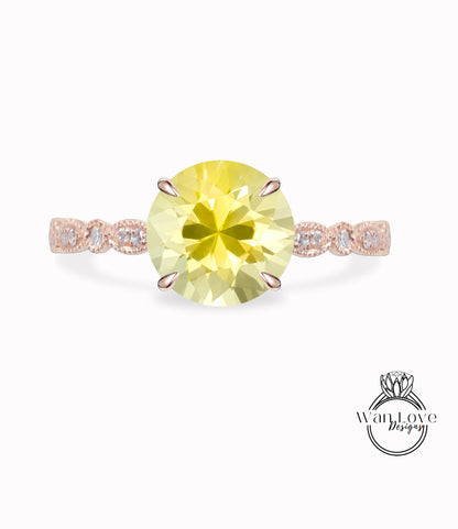 Anello di fidanzamento Halo con zaffiro giallo e diamante rotondo 14k 18k bianco giallo oro rosa-platino-su misura-anniversario di matrimonio