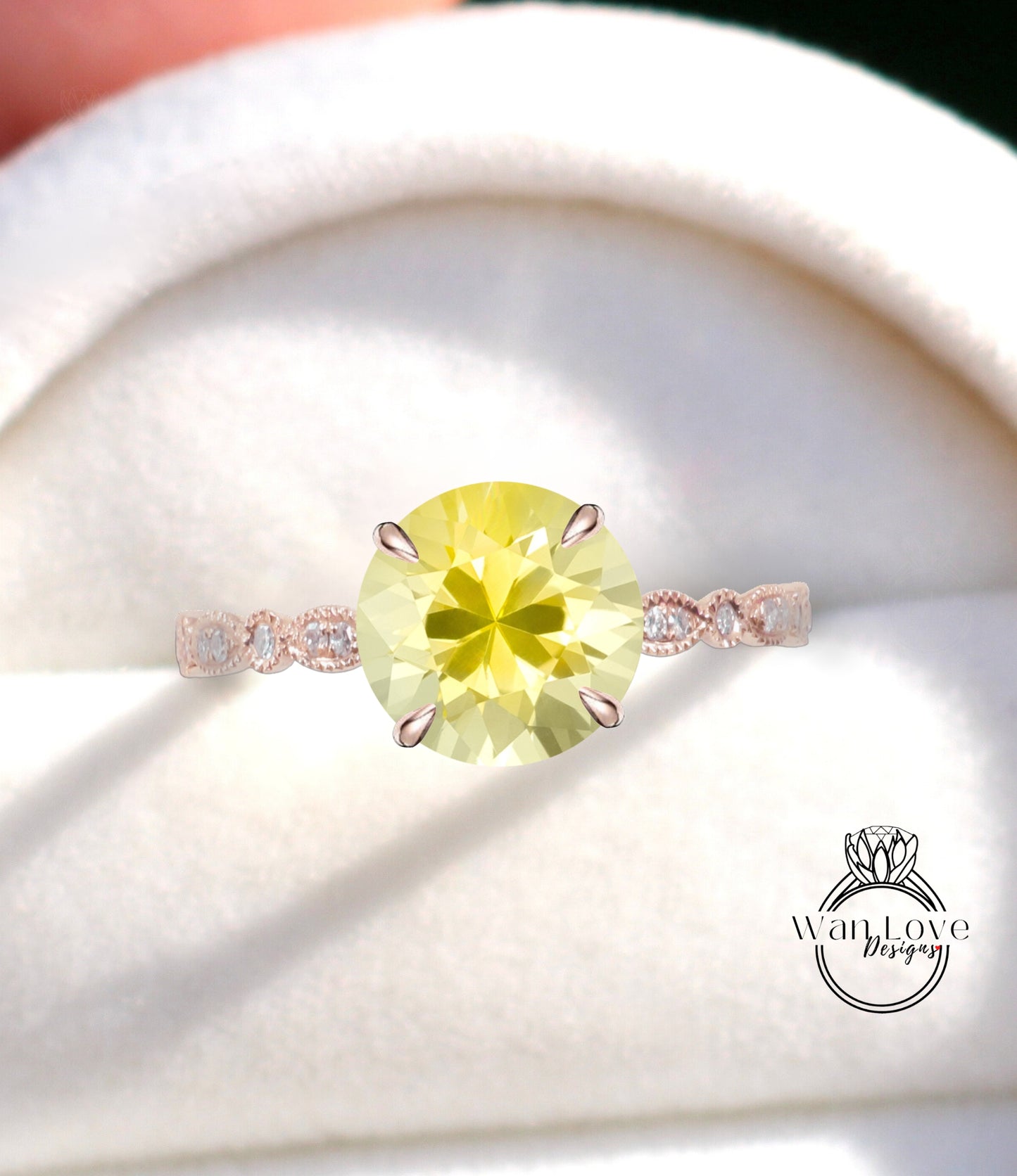 Anello di fidanzamento Halo con zaffiro giallo e diamante rotondo 14k 18k bianco giallo oro rosa-platino-su misura-anniversario di matrimonio