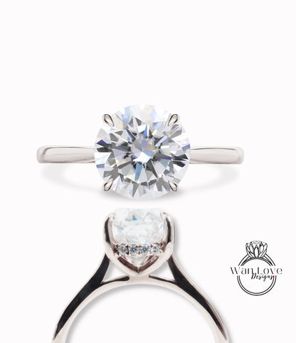 Anello di fidanzamento rotondo Moissanite Diamond Side Halo, anello art deco con diamante Moissanite minimalista affusolato promessa di matrimonio per l'anniversario della sposa