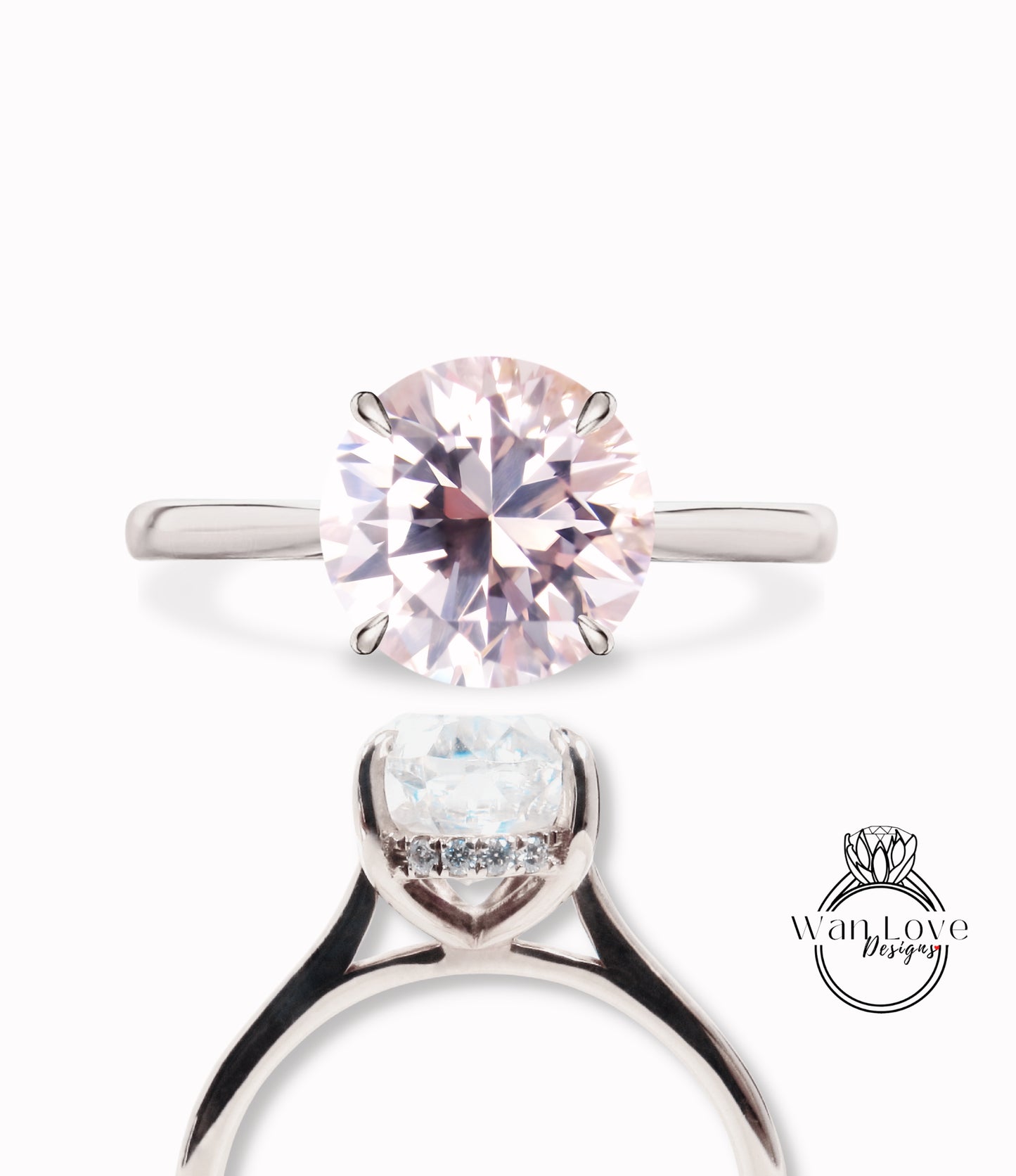 Anello di fidanzamento vintage con zaffiro rosa chiaro taglio rotondo in oro rosa con moissanite/diamante halo anello art deco polo promessa di matrimonio anello anniversario