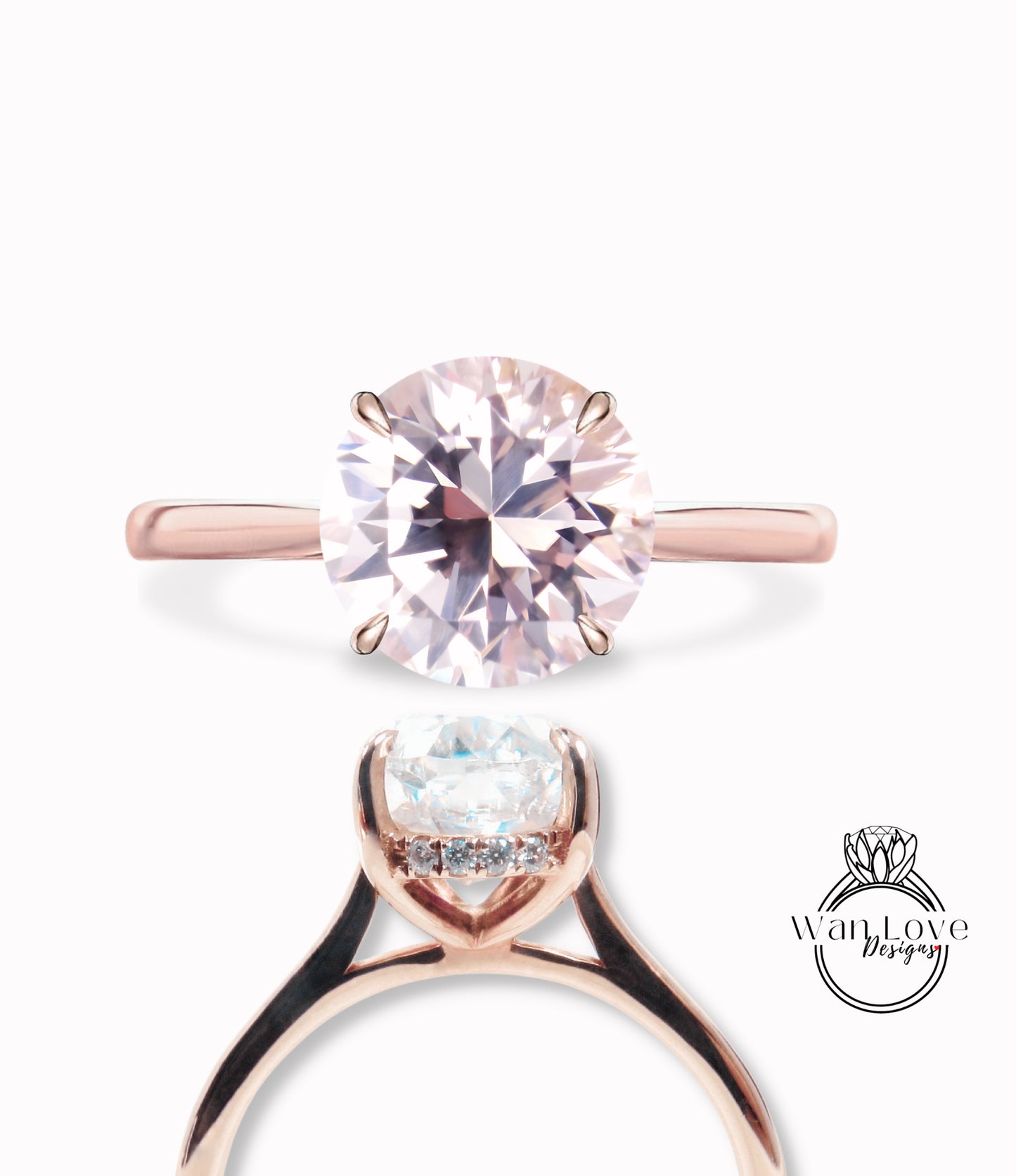 Anello di fidanzamento vintage con zaffiro rosa chiaro taglio rotondo in oro rosa con moissanite/diamante halo anello art deco polo promessa di matrimonio anello anniversario