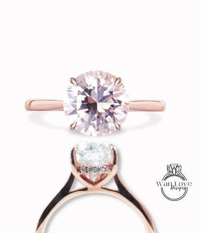 Anello di fidanzamento vintage con zaffiro rosa chiaro taglio rotondo in oro rosa con moissanite/diamante halo anello art deco polo promessa di matrimonio anello anniversario