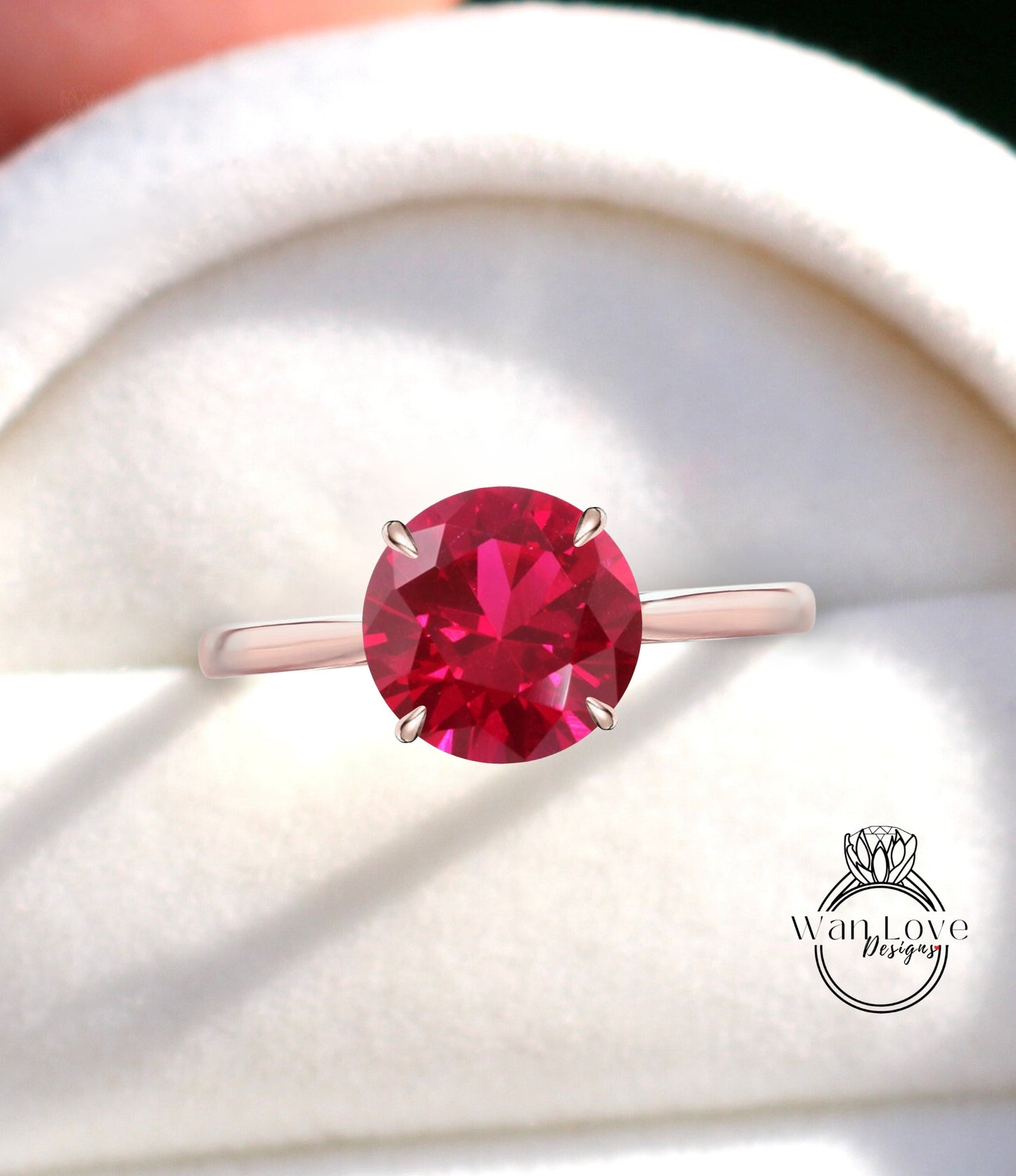 Ruby & Diamond Round side halo plain band Engagement Ring, Cathedral Basket 14kt 18kt Gold-Platinum-Custom-Wedding, Anniversary Gift