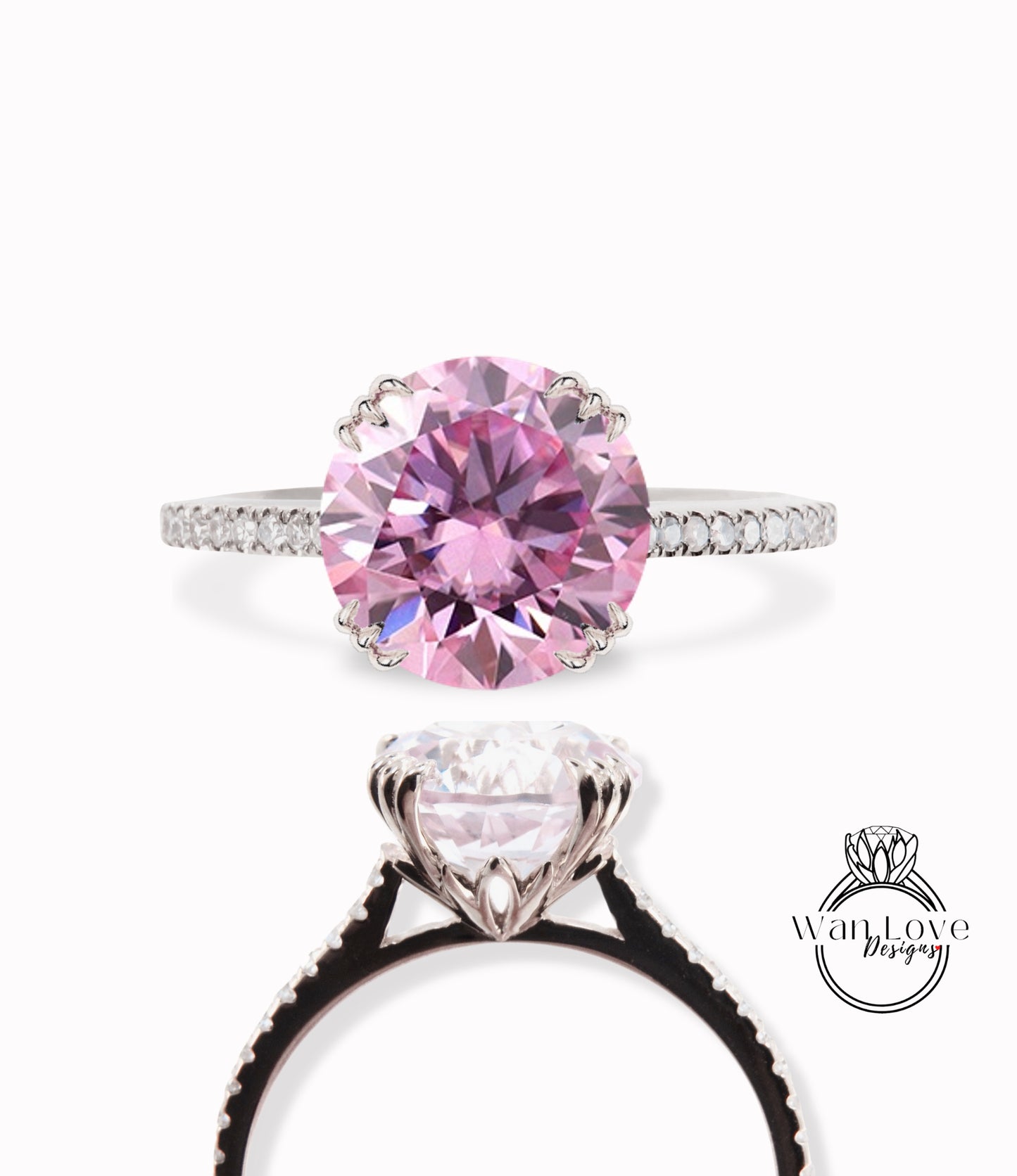 Anello di fidanzamento con diamante Moissanite rosa 3 punte a coda di pesce tripla anello mezza eternità diamante rotondo anello nuziale promessa anello regalo