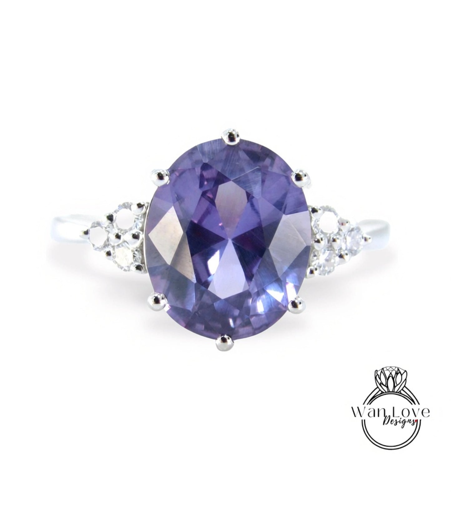 5ct Purple Sapphire Alexandrite color Change Oval engagement ring vintage Unique diamond Cluster Platinum engagement ring women gift-Ready