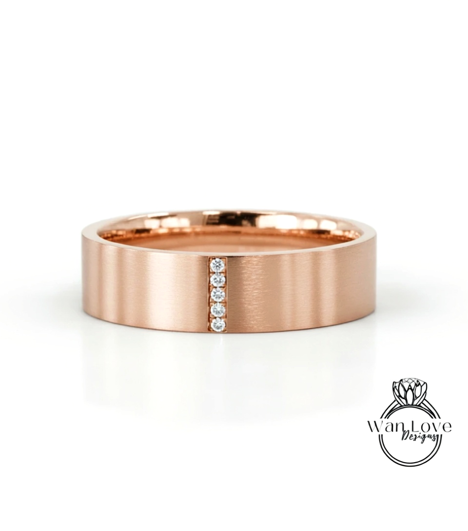 Solid gold men band flat wedding band Vintage Art deco Saphire band 14k solid white gold wedding band unique Bridal ring Anniversary Gift