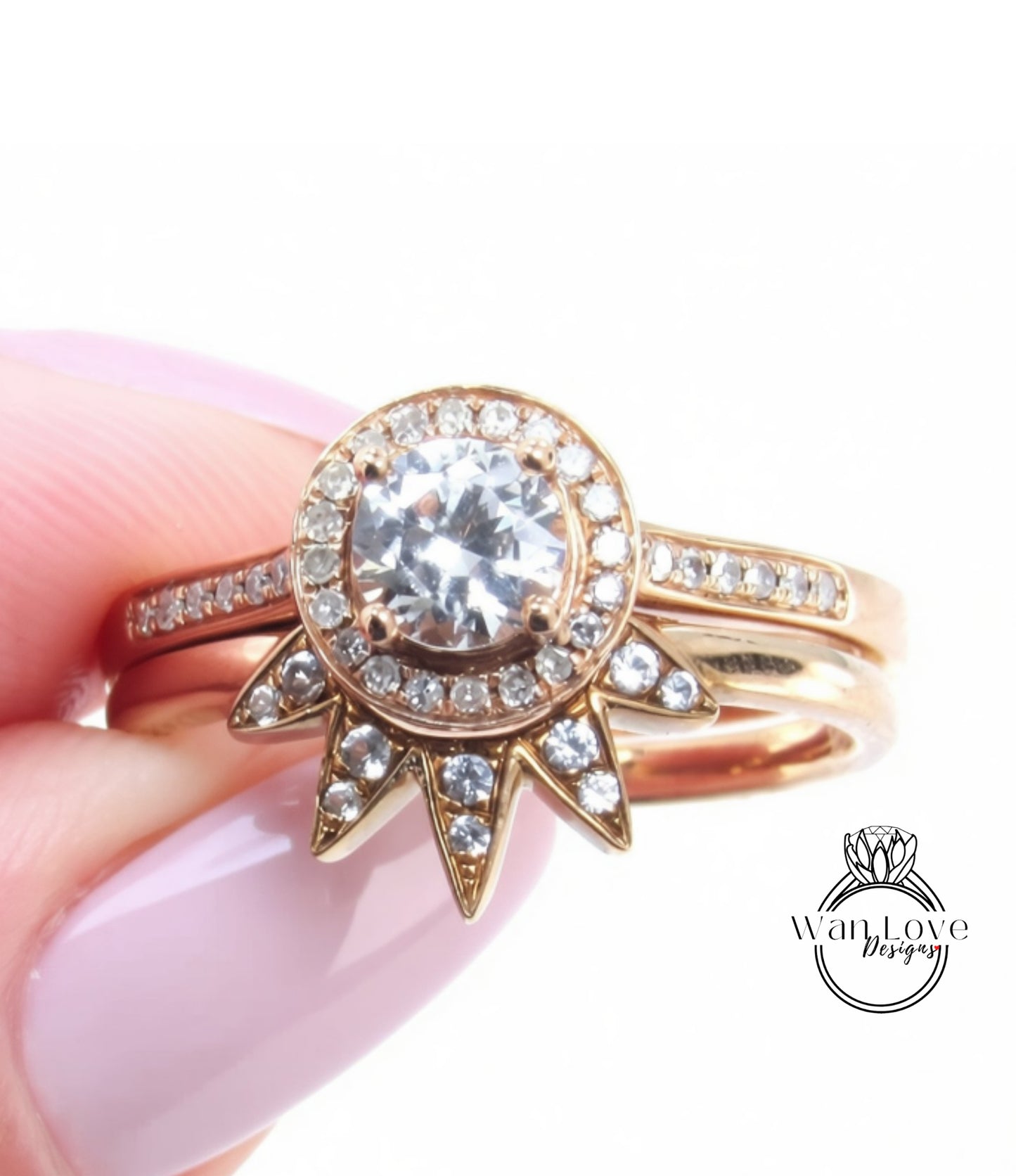 A close-up of a gold ring with a large diamond at the center, surrounded by smaller diamonds and set in a ring band.