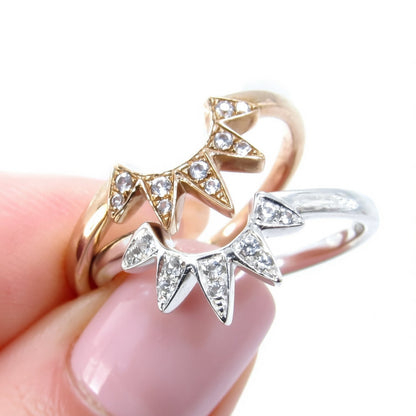 White Sapphire Starburst Wedding Band, Pointed Star Ring, Sunburst, Curved, Nesting, Rose Gold, White Gold, Custom, Engagement-Ready to Ship