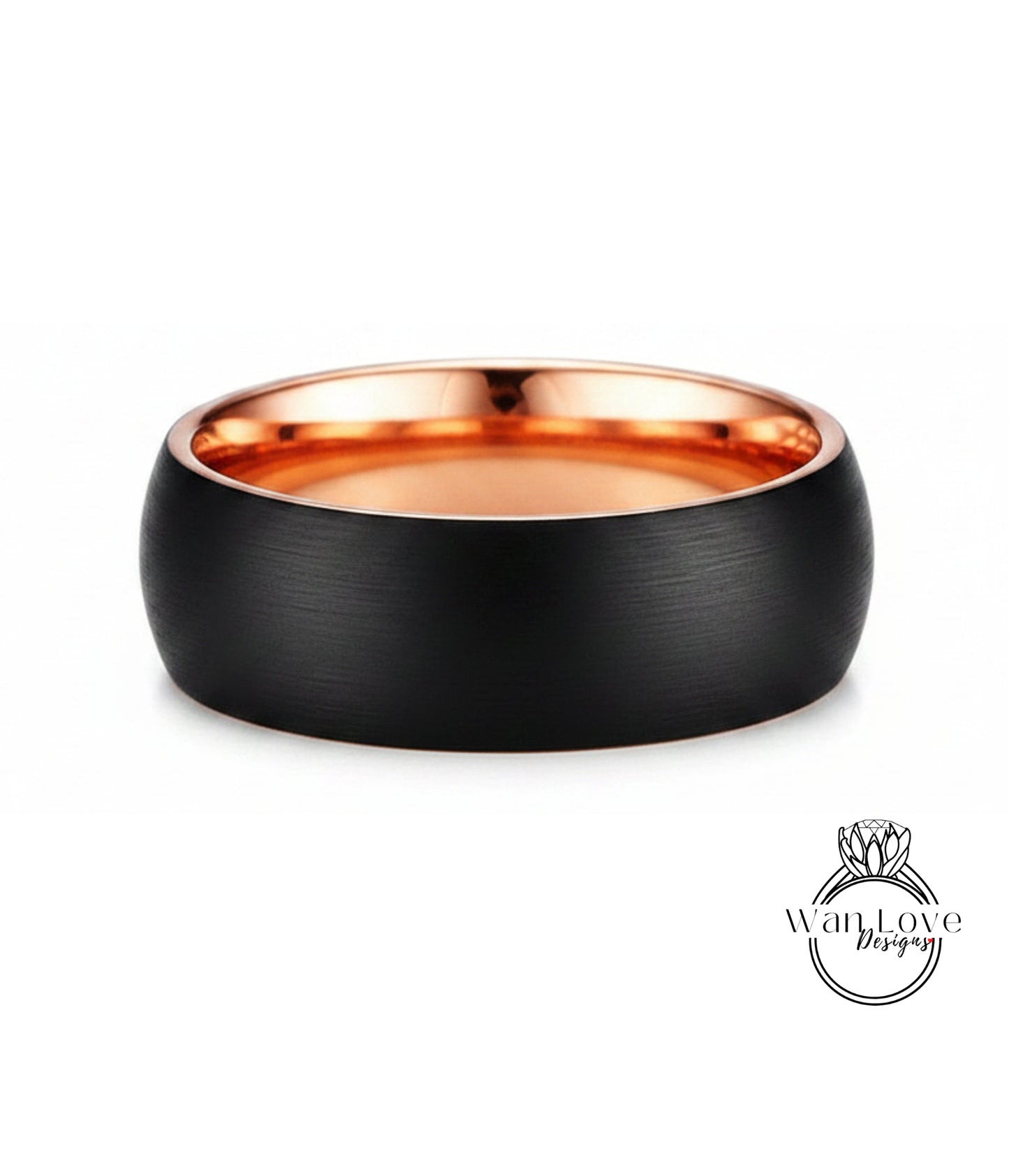 A black ring with a copper-colored interior, showcasing the contrast between the two colors.