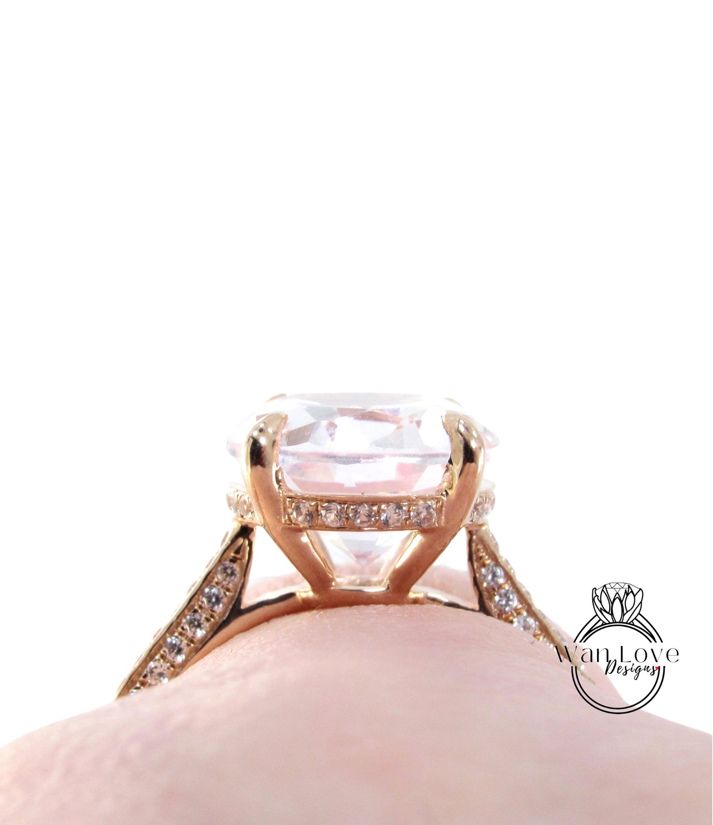 9ct Celebrity style engagement ring Oval Light Pink Sapphire diamond hidden halo rose gold almost eternity band bridal ring Anniversary gift Wan Love Designs