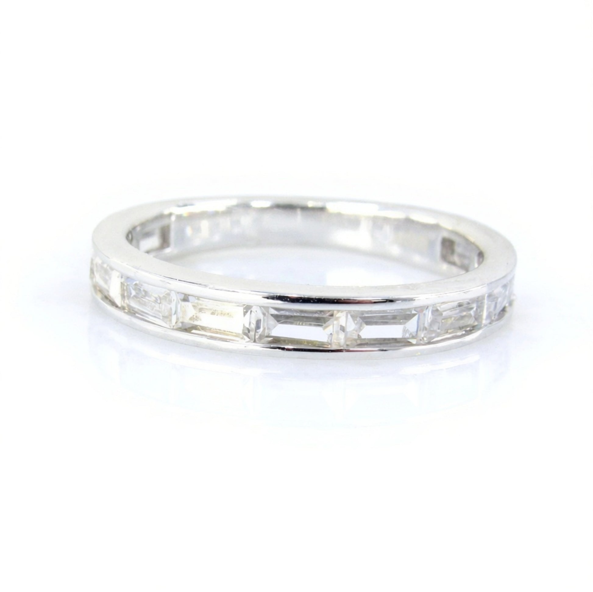 Baguette cut Moissanite wedding band art deco ring white gold stacking matching band channel set ring vintage aniversary promise bridal ring Wan Love Designs