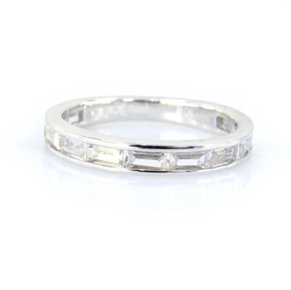 Baguette cut Moissanite wedding band art deco ring white gold stacking matching band channel set ring vintage aniversary promise bridal ring Wan Love Designs