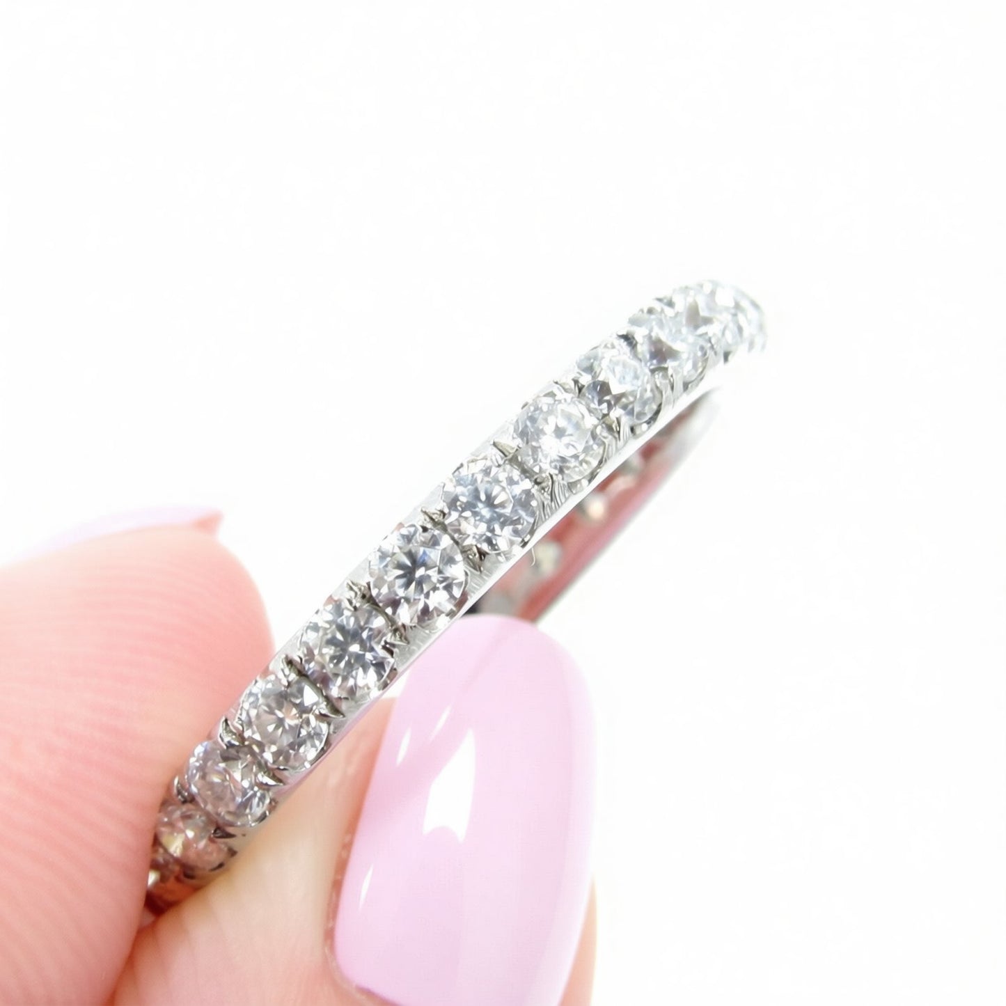 Vintage Moissanite wedding band almost eternity band art deco band white gold band vintage ring art deco band anniversary prong set ring