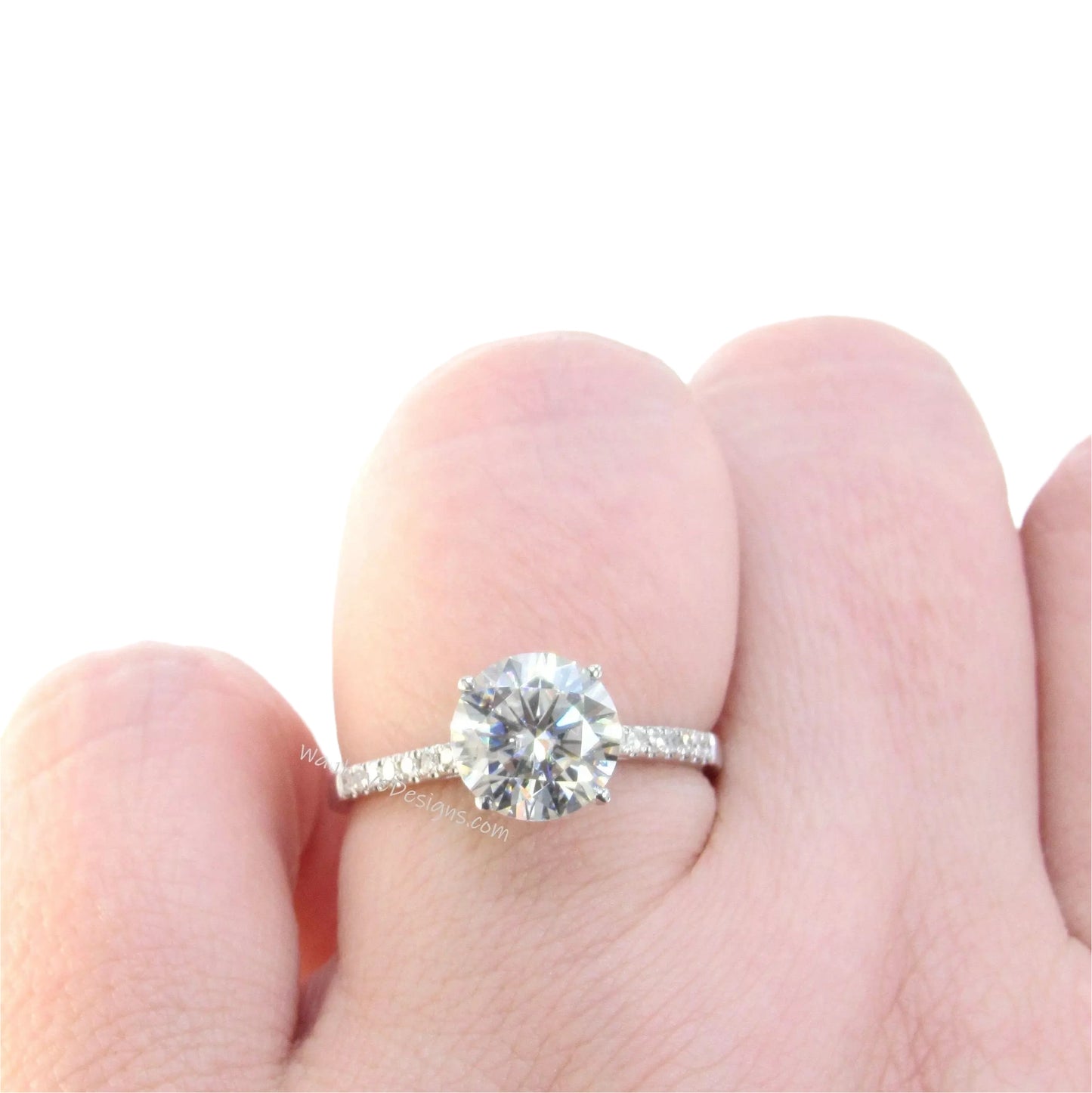Round Cut 2 ct Moissanite Engagement Ring 14k White Gold Anniversary Ring Promise Bridal Ring Half Eternity Ring Art Deco Womens Ring, Ready Wan Love Designs