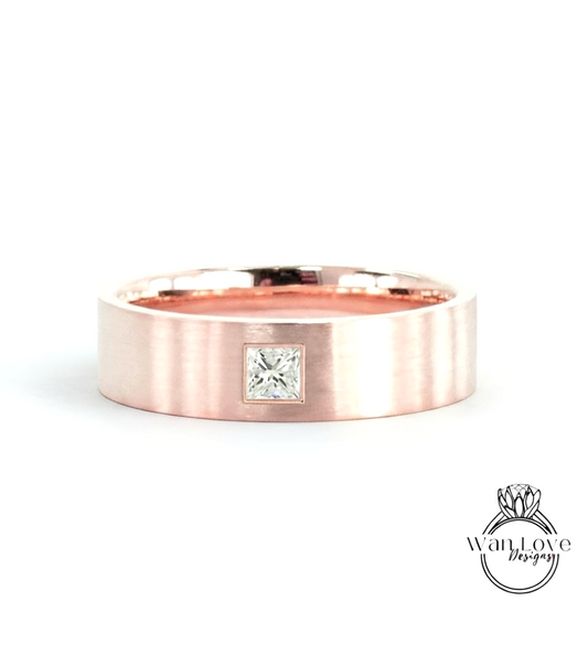 14k 18k Solid Gold Princess cut Wedding Ring for Men, Gold Mens Wedding Band, Custom Birthstone Mens Wedding Ring, Rings for Men, Gift him