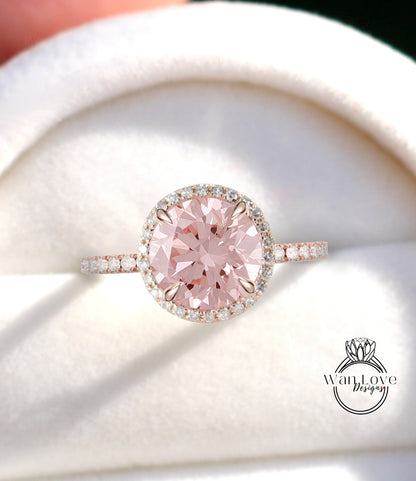 Vintage Peach Sapphire engagement ring gold round labradorite ring art deco diamond halo ring wedding Bridal ring Anniversary promise ring