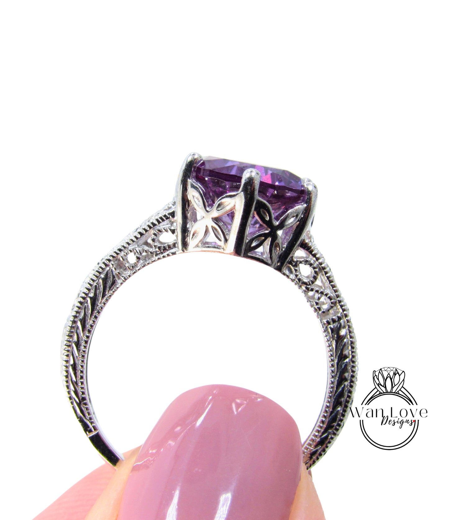 Anello di fidanzamento colore alessandrite zaffiro viola filigrana Milgrain taglio rotondo 3ct 3.5ct 9mm anello di anniversario di matrimonio nuziale-pronto per la spedizione