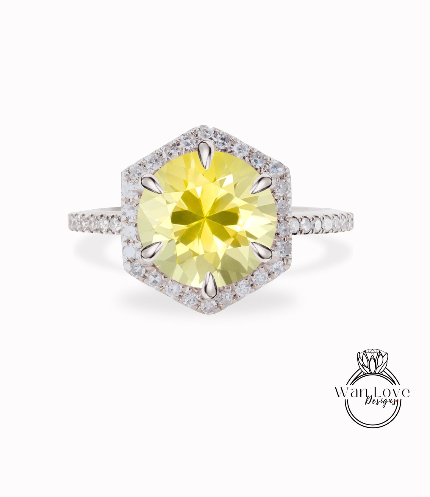 Anello di fidanzamento Halo con zaffiro giallo e diamante rotondo 14k 18k bianco giallo oro rosa-platino-su misura-anniversario di matrimonio