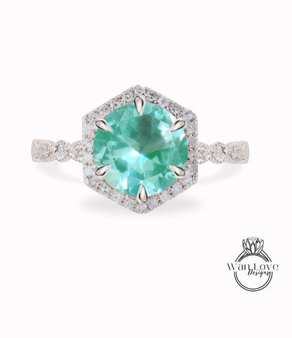 Anello di fidanzamento Half Halo a grappolo di spinello verde acqua verde blu Diamanti Cluster unico Anello in oro rosa bianco donna Promessa regalo di anniversario