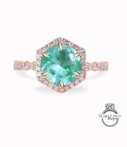 Anello di fidanzamento Half Halo a grappolo di spinello verde acqua verde blu Diamanti Cluster unico Anello in oro rosa bianco donna Promessa regalo di anniversario