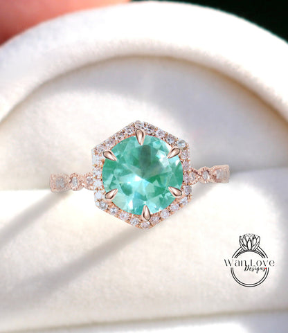 Anello di fidanzamento Half Halo a grappolo di spinello verde acqua verde blu Diamanti Cluster unico Anello in oro rosa bianco donna Promessa regalo di anniversario