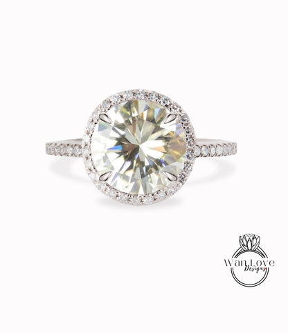 Anello Halo rotondo con diamante Anello di fidanzamento con diamante taglio rotondo Champagne Moissanite Anello vintage Art Déco Anello da sposa antico con promessa di matrimonio