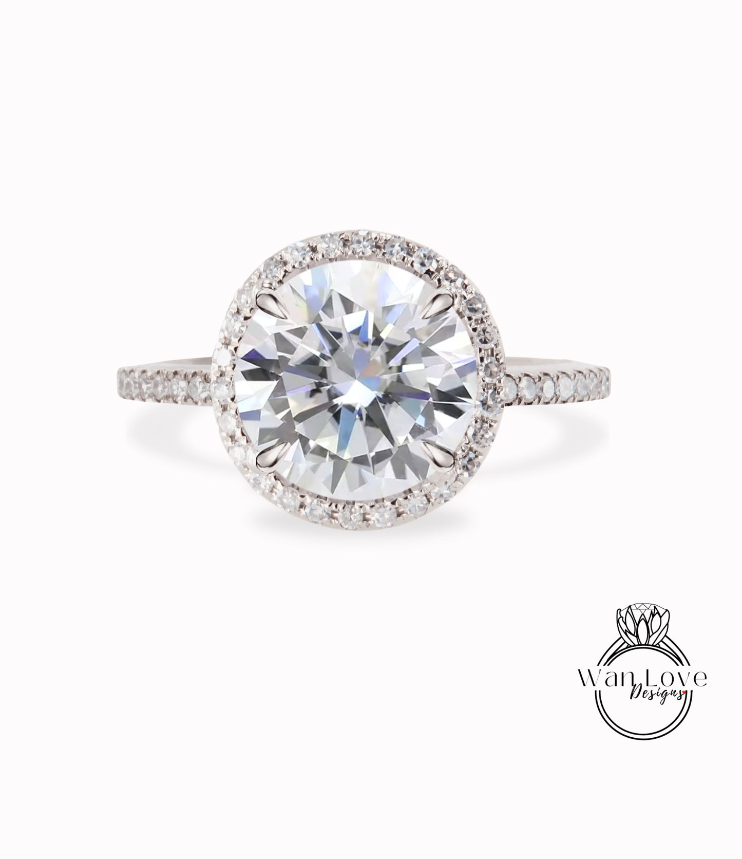 Anello di fidanzamento Moissanite Diamond Halo, anello di fidanzamento rotondo Halo Moissanite, anello di promessa di anniversario di rosa con diamante rotondo halo moissanite