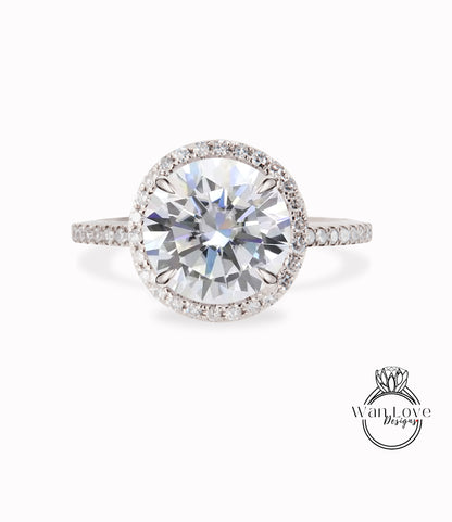 Anello di fidanzamento Moissanite Diamond Halo, anello di fidanzamento rotondo Halo Moissanite, anello di promessa di anniversario di rosa con diamante rotondo halo moissanite