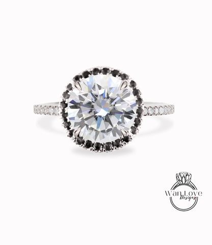 Anello di fidanzamento Moissanite Diamond Halo, anello di fidanzamento rotondo Halo Moissanite, anello di promessa di anniversario di rosa con diamante rotondo halo moissanite