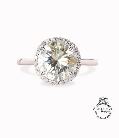 Anello Halo rotondo con diamante Anello di fidanzamento con diamante taglio rotondo Champagne Moissanite Anello vintage Art Déco Anello da sposa antico con promessa di matrimonio