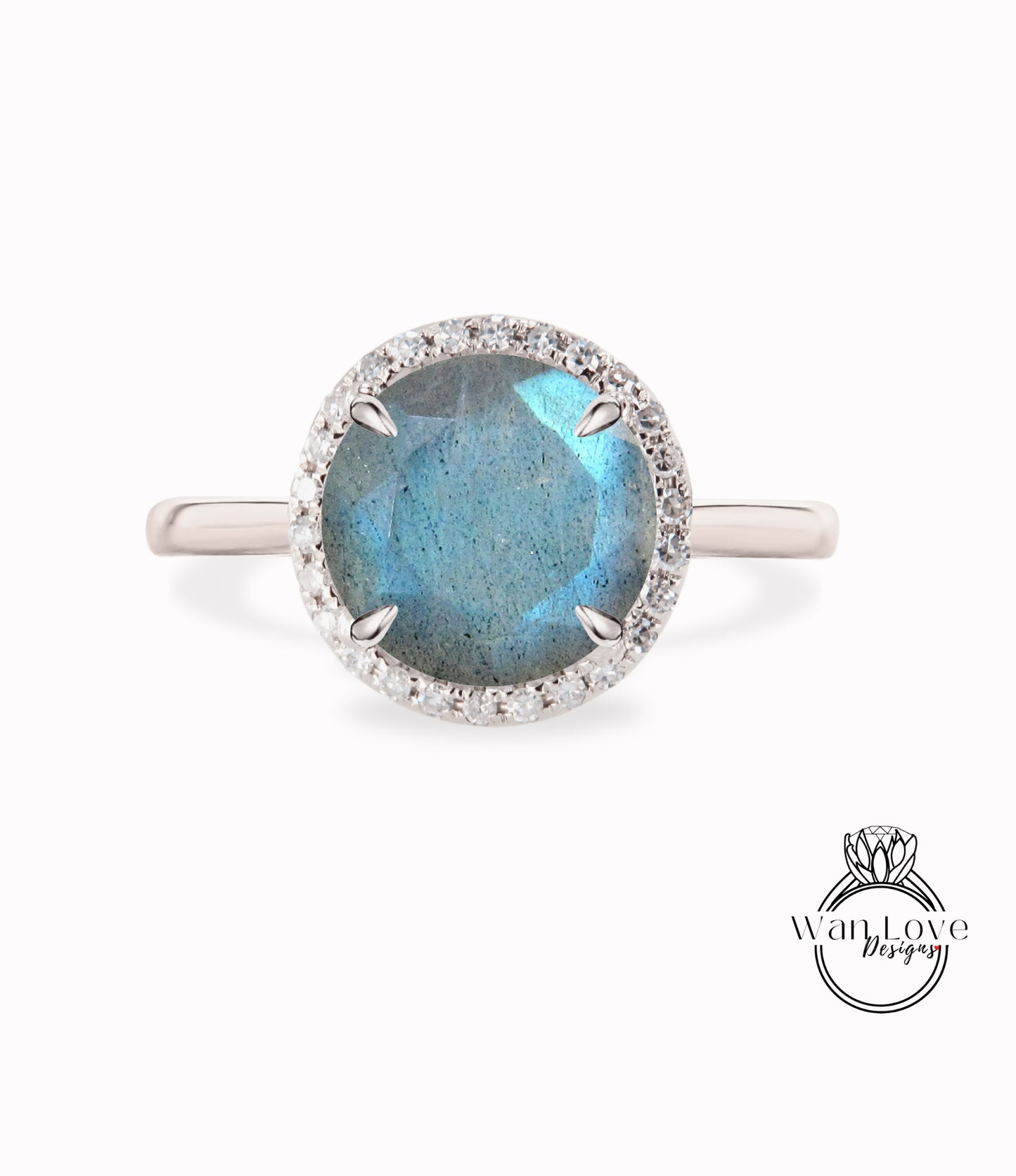 Anello di fidanzamento Halo con cuscino in labradorite e diamante, personalizzato, matrimonio, regalo di anniversario, cestino, impegno, proposta, promessa, sposa