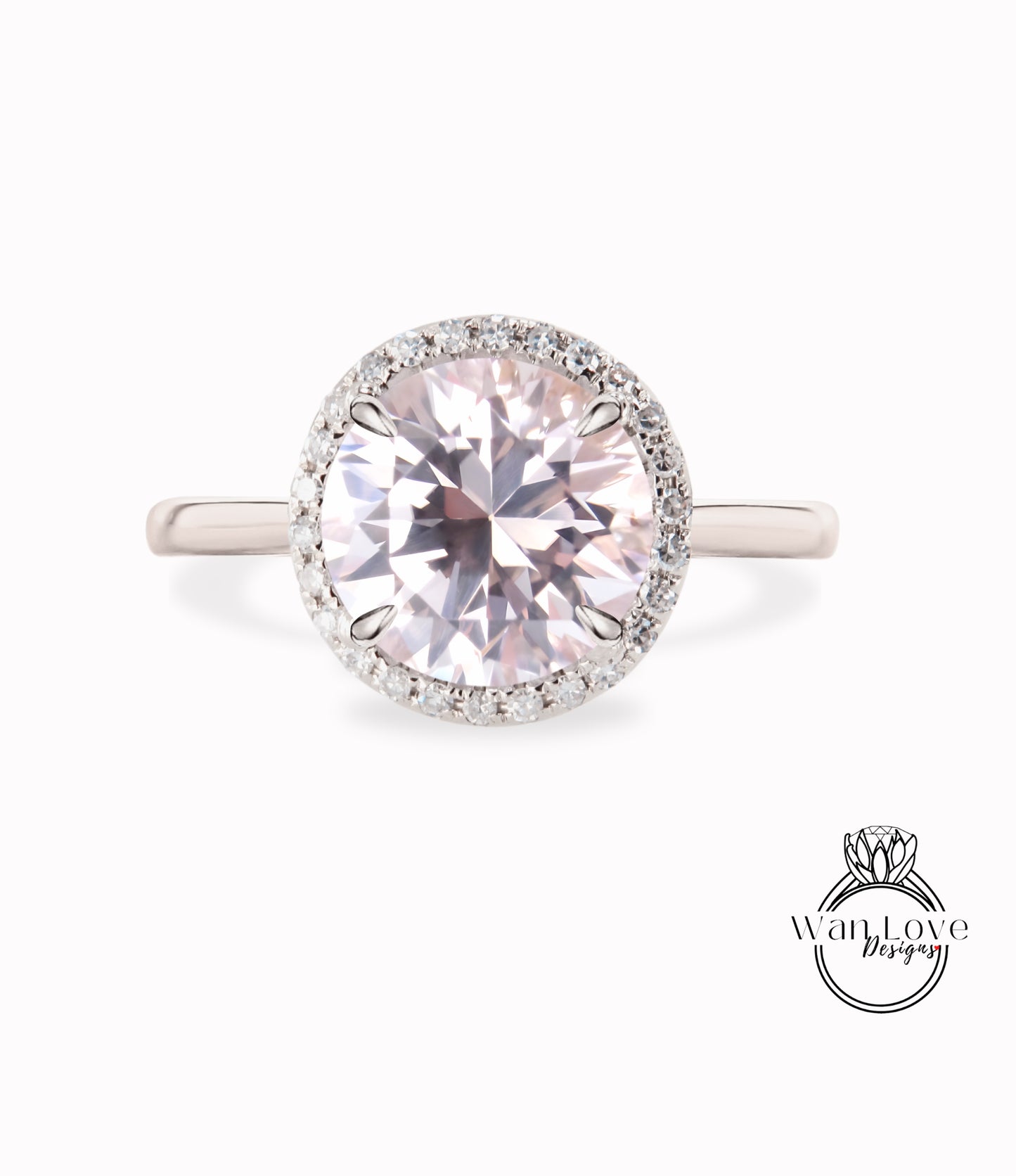 Anello di fidanzamento con zaffiro rosa chiaro e diamante rotondo con gambo semplice, regalo personalizzato per anniversario di matrimonio, oro 14 kt, platino