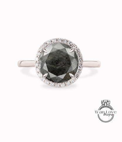 Anello di fidanzamento con gambo semplice con diamante sale e pepe, anello di fidanzamento con gambo semplice, anello nuziale in oro personalizzato, delicato anello nuziale minimalista con diamante, anello di promessa