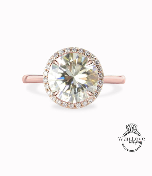 Anello Halo rotondo con diamante Anello di fidanzamento con diamante taglio rotondo Champagne Moissanite Anello vintage Art Déco Anello da sposa antico con promessa di matrimonio