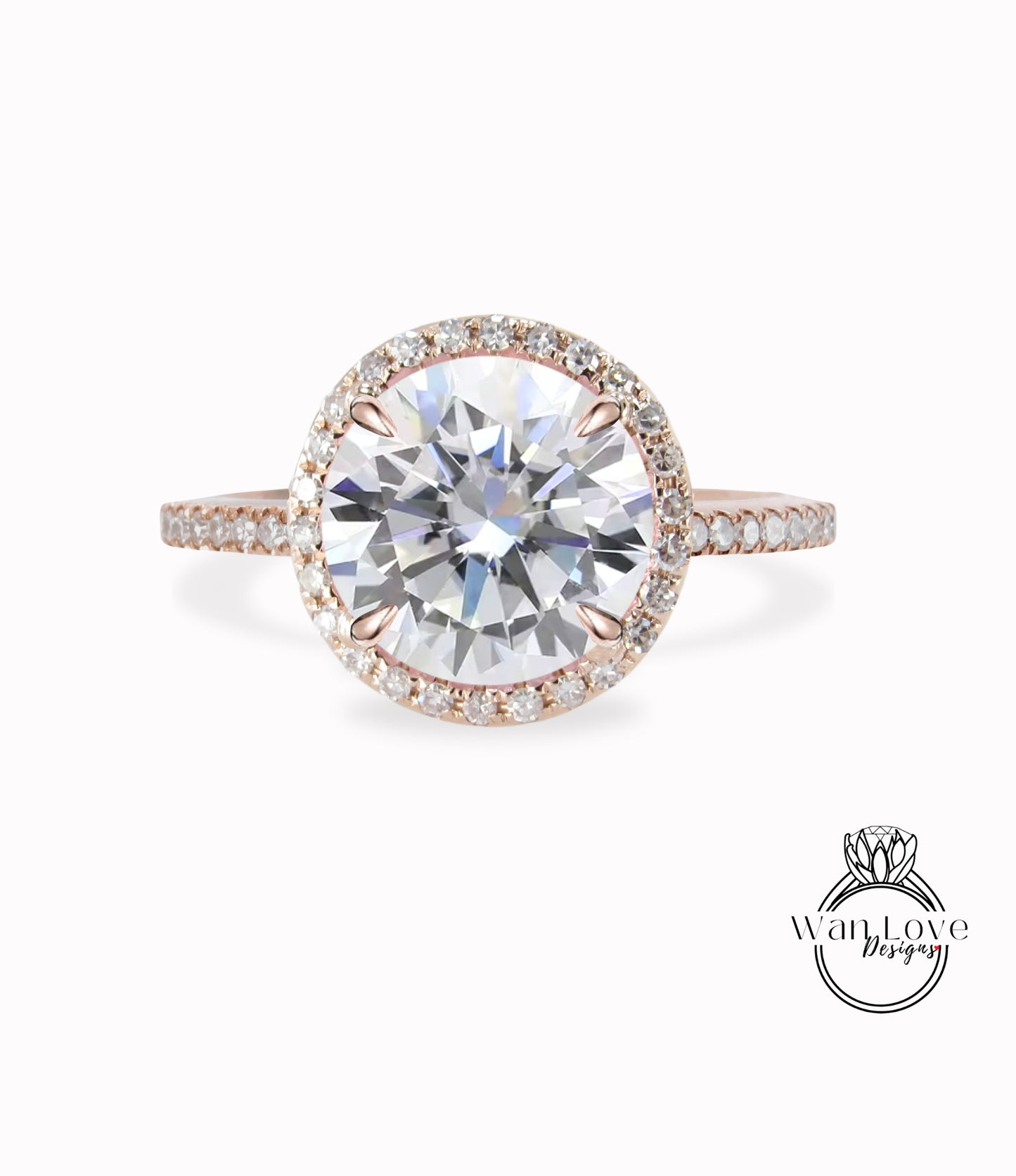 Anello di fidanzamento Moissanite Diamond Halo, anello di fidanzamento rotondo Halo Moissanite, anello di promessa di anniversario di rosa con diamante rotondo halo moissanite