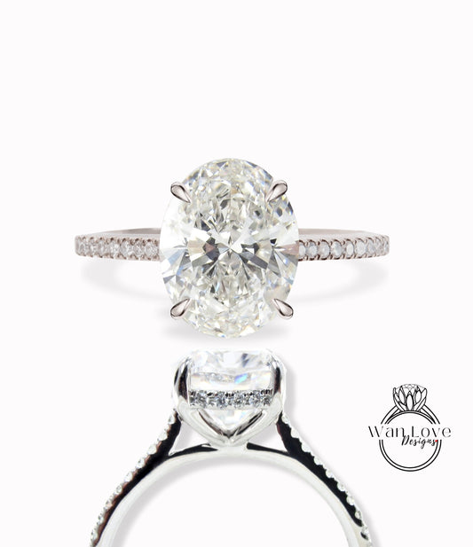 Oval Diamond Hidden Side Halo Cut 1/2 Half Eternity Engagement Ring, Oval Lab Diamond Engagement Ring, Certified Diamond Ring, Solid 14k Engagement Ring