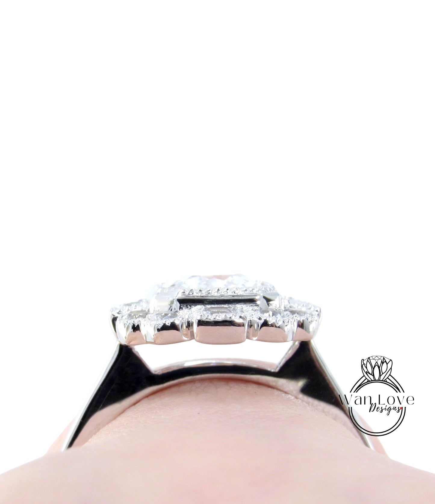 Ruby Emerald Milgrain Bezel Princess Round Halo Engagement Ring Antique Moissanite Custom Wedding