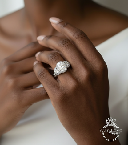 Art Deco Three Stone Diamond Engagement Ring, Oval cut art deco ring, Anniversary gift for her, lab grown certified Diamond Engagement Ring