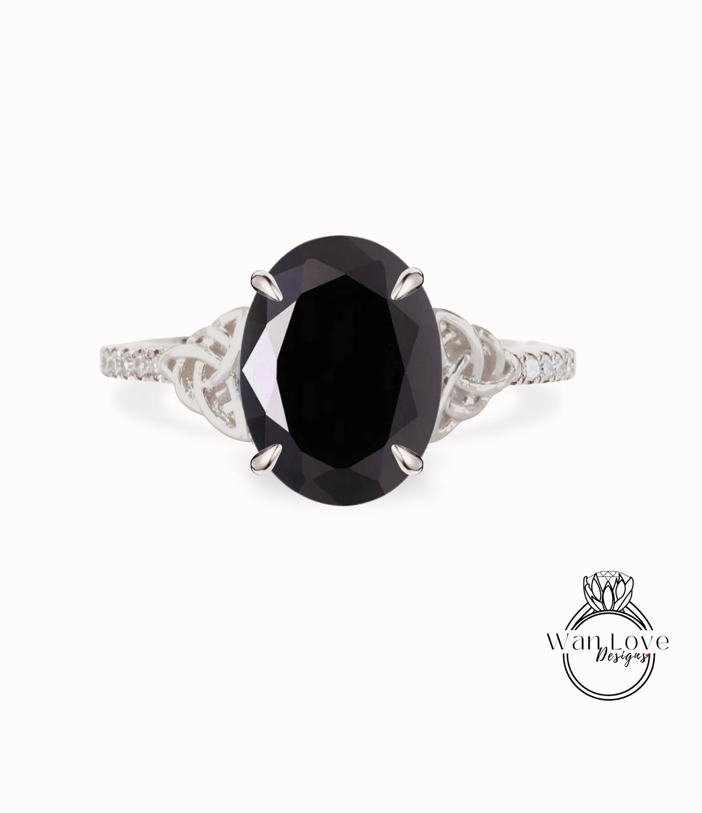 Anello di fidanzamento ovale con doppio nodo celtico con zaffiro nero naturale e diamante, 2 ct, 8x6 mm, personalizzato, matrimonio, regalo di anniversario, impegno, proposta