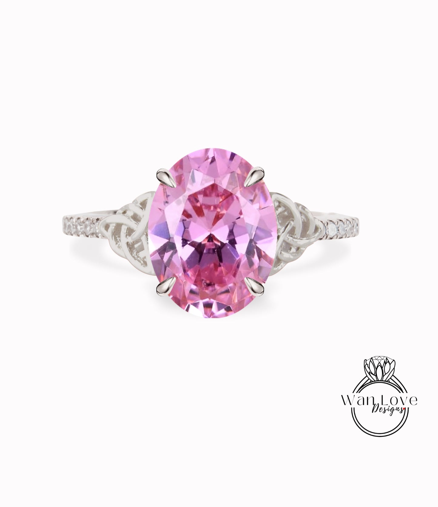 Anello di fidanzamento con nodo celtico ovale con diamante zaffiro rosa, anello con doppio nodo, matrimonio personalizzato, intrecciato, regalo di anniversario, WanLoveDesigns