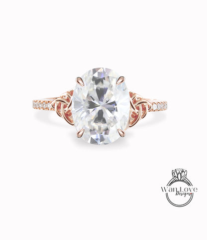 Nodo celtico Moissanite e anello di fidanzamento ovale con diamante Anello di fidanzamento ovale con diamante celtico Moissanite mezza eternità in oro Anello ovale con promessa nuziale Anello anniversario