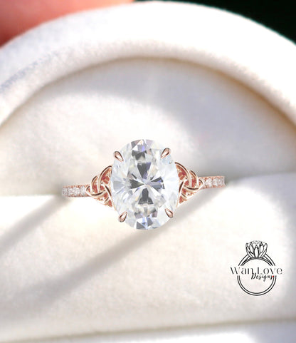 Nodo celtico Moissanite e anello di fidanzamento ovale con diamante Anello di fidanzamento ovale con diamante celtico Moissanite mezza eternità in oro Anello ovale con promessa nuziale Anello anniversario