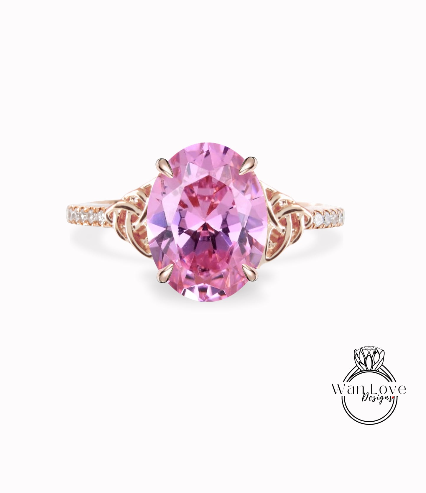 Anello di fidanzamento con nodo celtico ovale con diamante zaffiro rosa, anello con doppio nodo, matrimonio personalizzato, intrecciato, regalo di anniversario, WanLoveDesigns