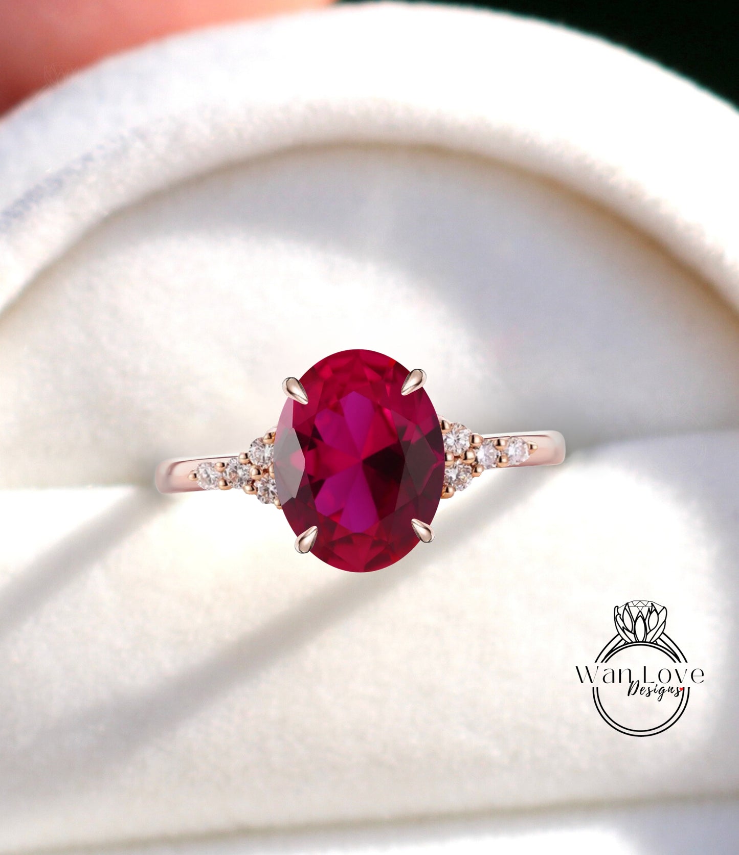 Oval cut ruby engagement ring vintage Unique Round cut diamond Cluster Moissanite gold engagement ring women Bridal gift