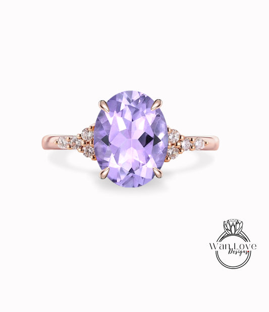Lavender Amethyst Oval Cut engagement ring vintage Unique Round cut diamond Cluster Moissanite gold engagement ring women Bridal gift
