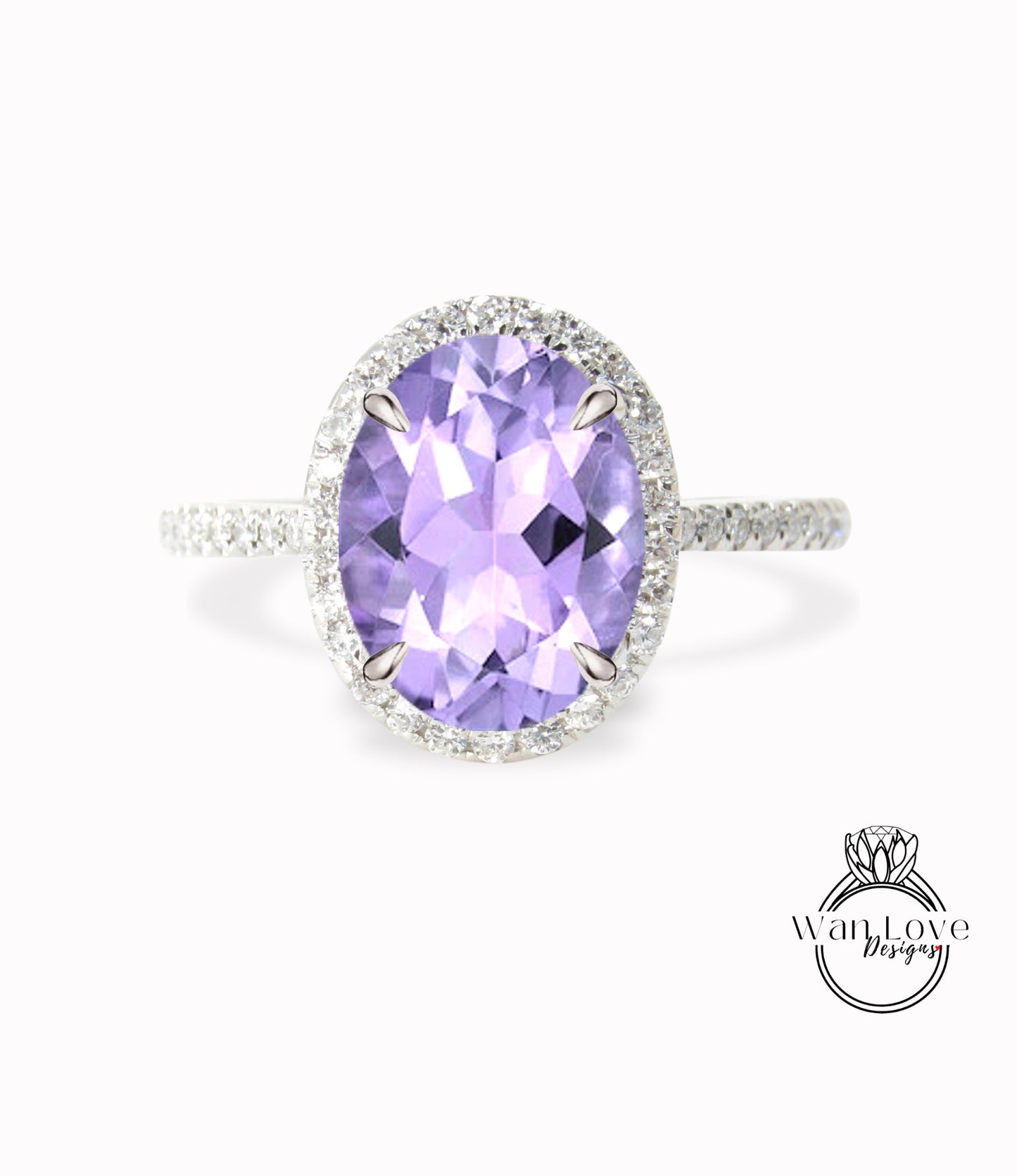 Anello di fidanzamento con ametista lavanda taglio ovale anello art deco anello con moissanite/diamante anello da sposa vintage in oro rosa mezza eternità anniversario