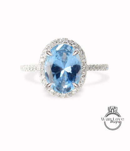 Anello con diamante Halo Acquamarina Spinello e diamante ovale Halo Anello di fidanzamento Anello con diamante Art Déco Halo Anello di promessa nuziale anniversario di matrimonio