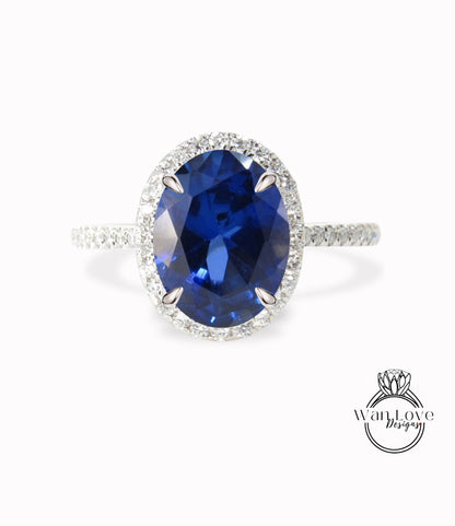 Anello di fidanzamento con zaffiro blu taglio ovale anello art deco anello con moissanite/diamante anello da sposa vintage in oro rosa mezza eternità anniversario