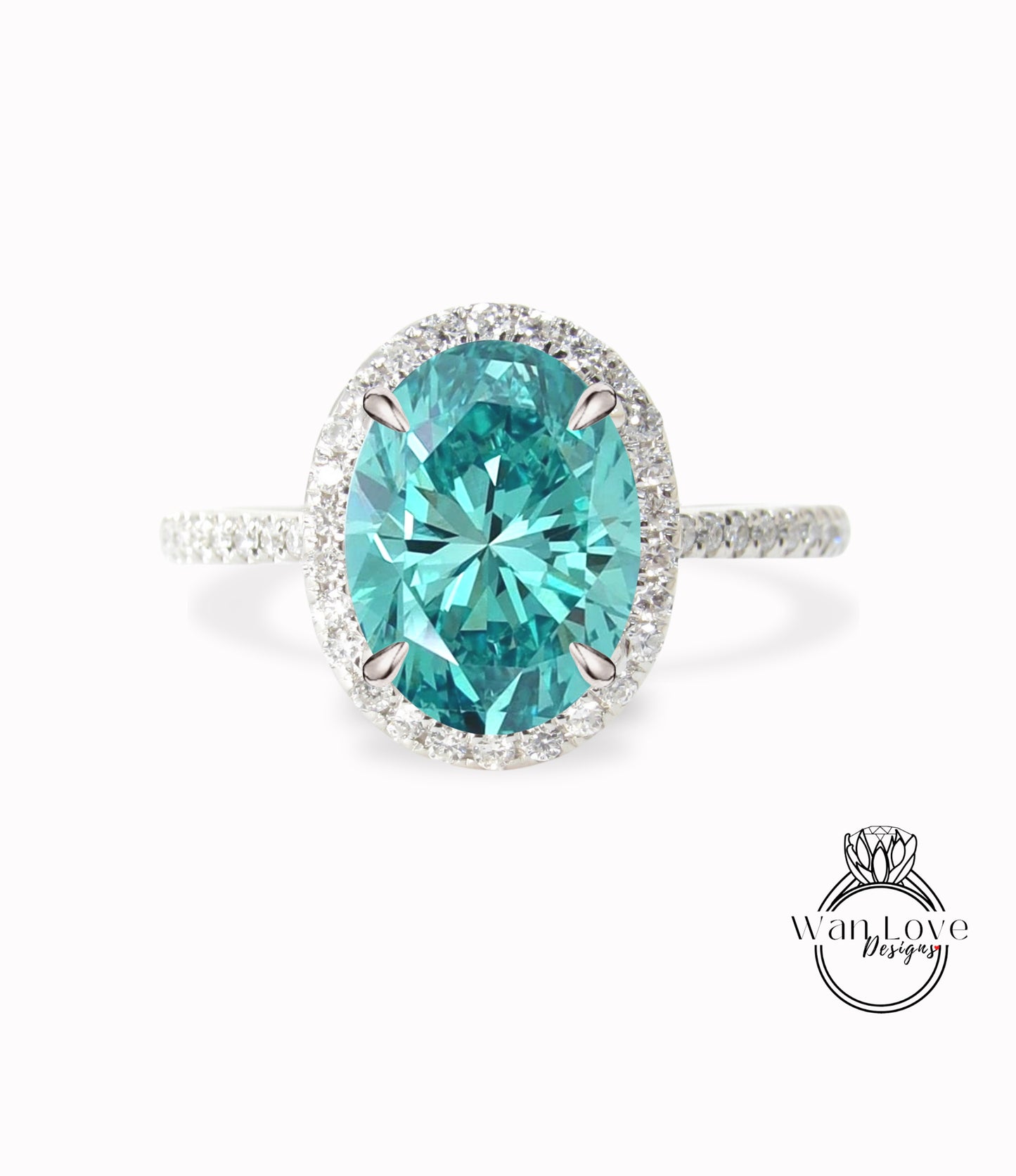 Anello con diamante Halo Moissanite blu e anello di fidanzamento con diamante ovale Halo Anello con diamante Art Déco Halo Anello di promessa nuziale per anniversario di matrimonio